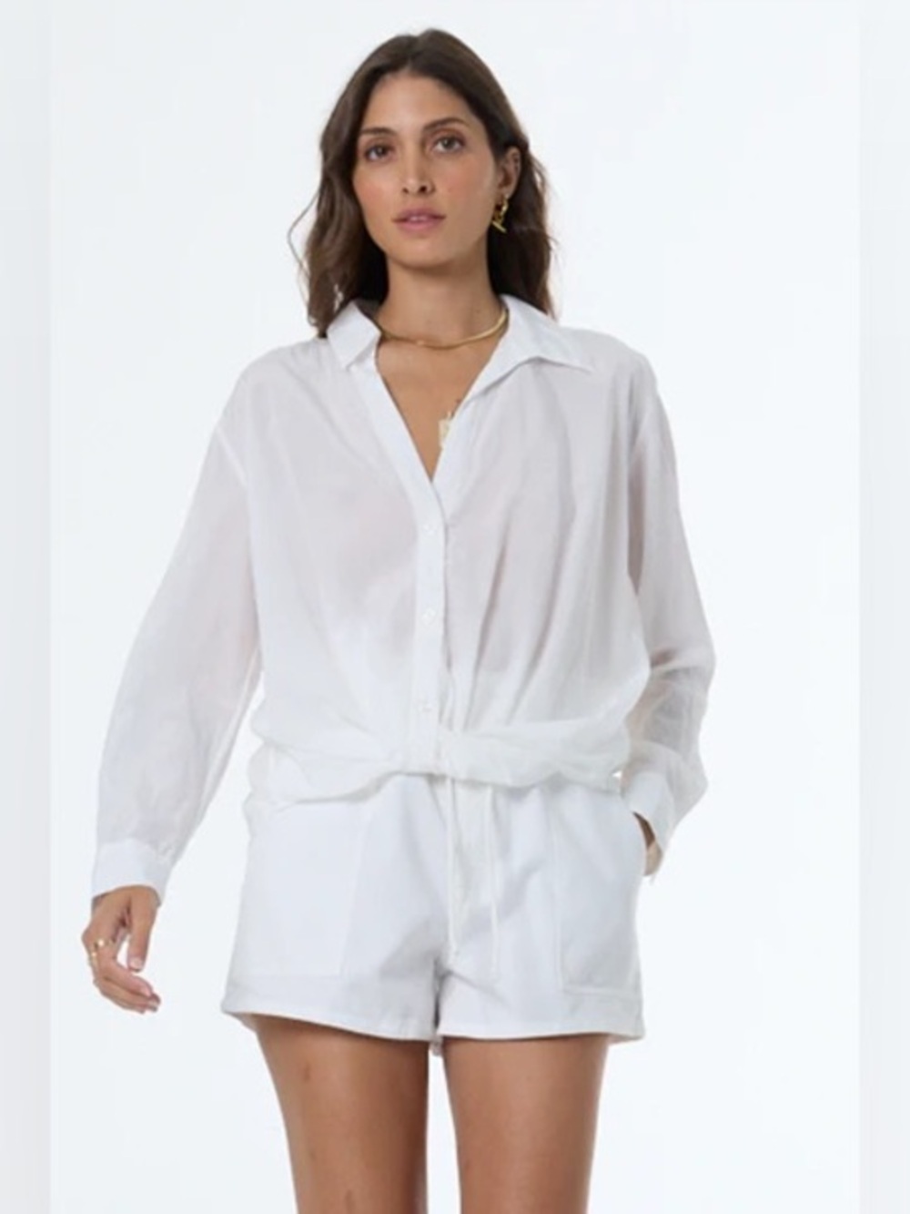 Young Fabulous & Broke Traveler Button Down Top - Light Grey